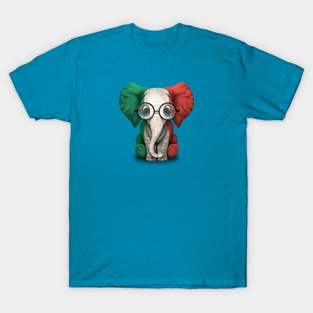 Baby Elephant with Glasses and Italian Flag T-Shirt by jeffbartels